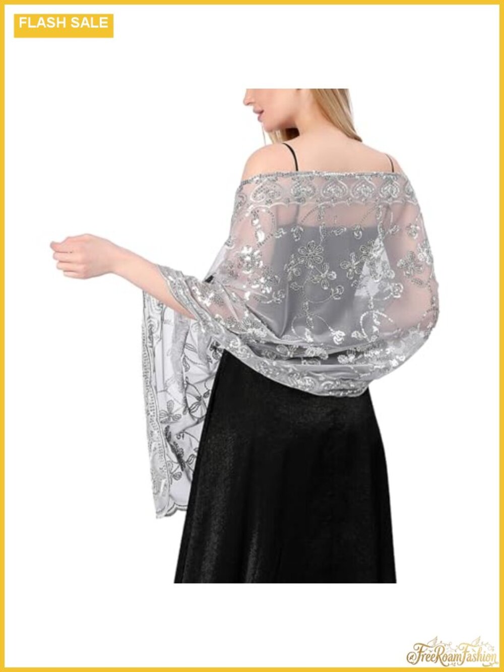 Sequin Floral Sheer Mesh Shawl Wrap for Evening Dresses Wedding Party